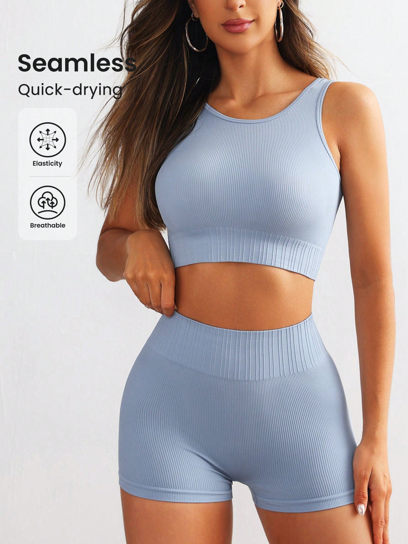 Women Seamless Ribbed Yoga Set - Tank Top Ribbed ulasan dan harga